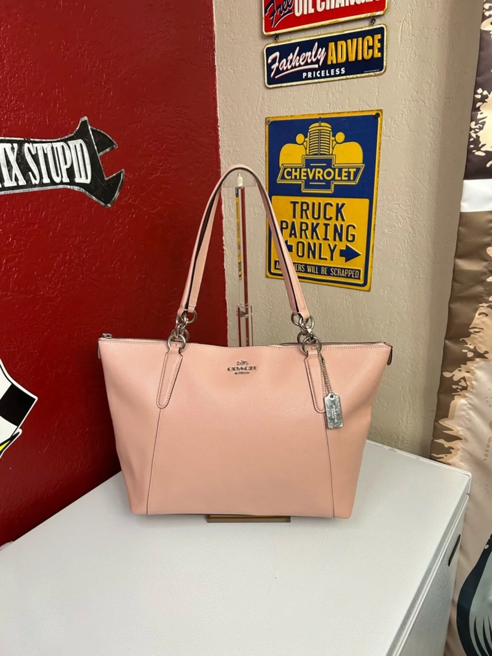 Coach Pebble Leather Tote in Blush Pink